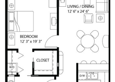 The Stafford 1 Bedroom with Bonus Room Floorplan