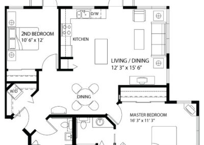 The Stafford 2 Bedroom 2 Bath Floorplan