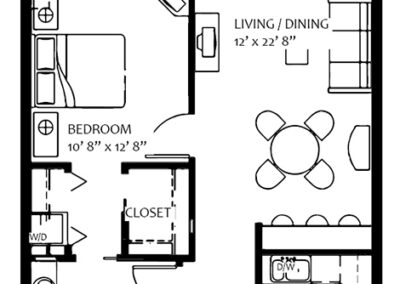 The Stafford 1 Bedroom 1 Bath Floorplan